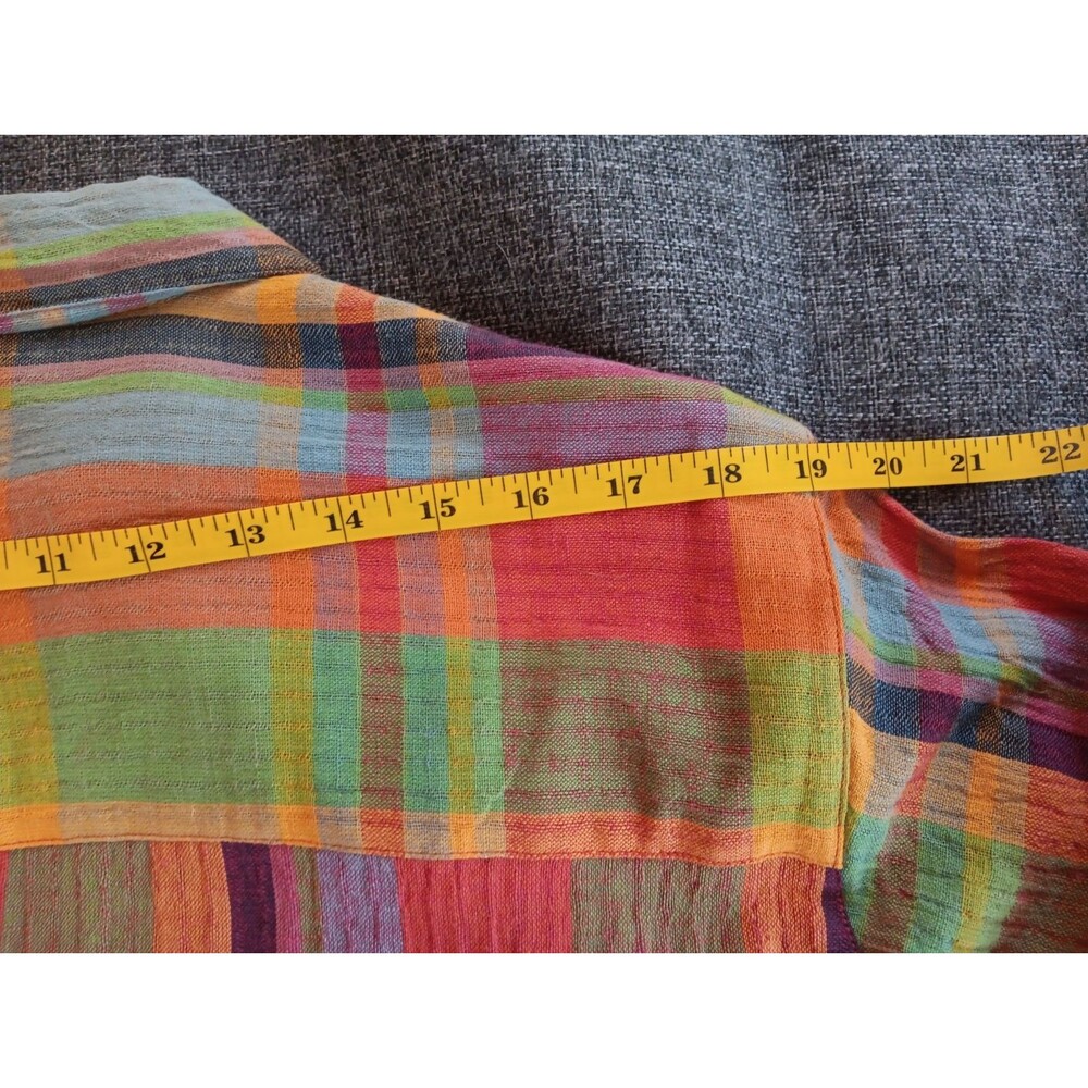 Venezia Vitale Shirt size 2X womans Yellow Red Blue Plaid Blouse long Sleeve - Picture 7 of 10